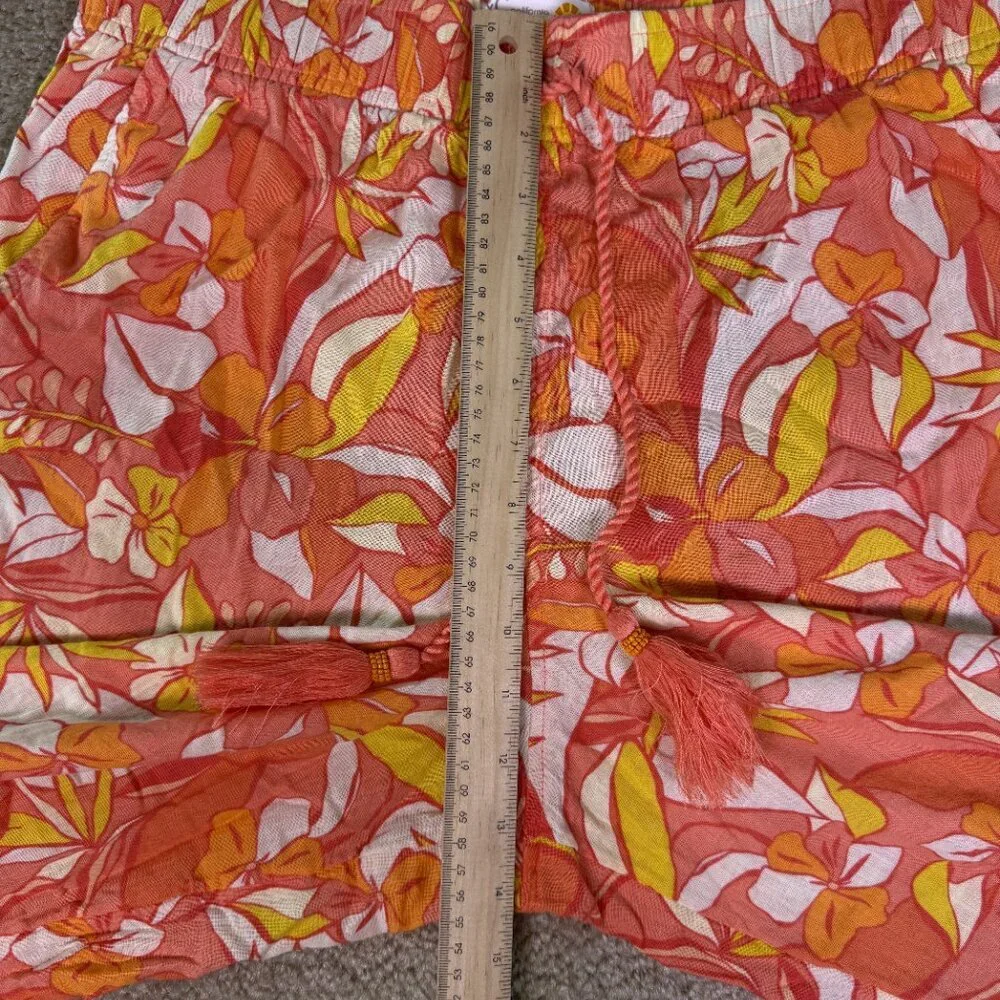 C&C California Linen Blend Sz L Wide Leg Cropped Colorful Floral Boho Pants E554 - Picture 8 of 11